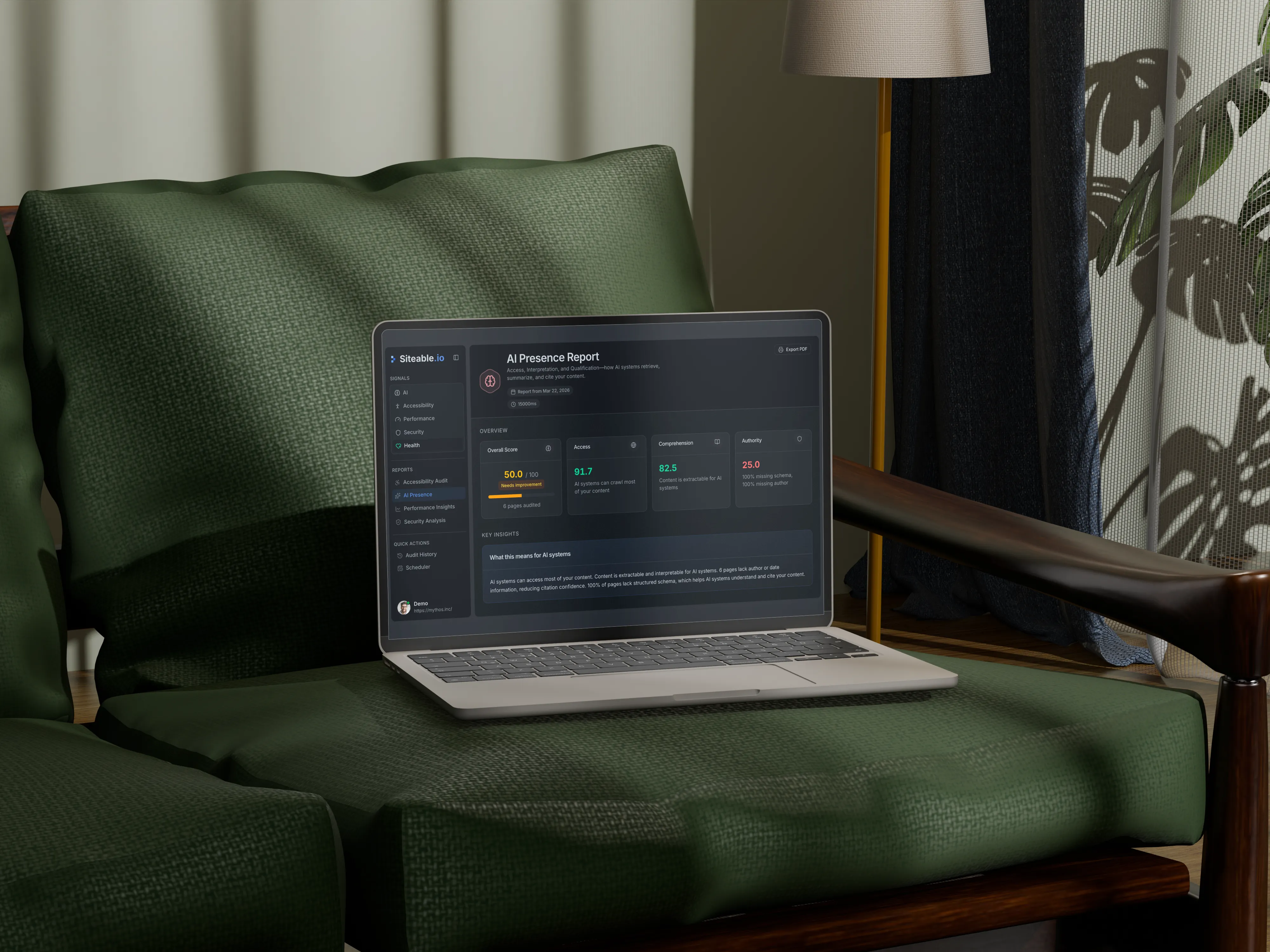 Siteable AI visibility report dashboard preview