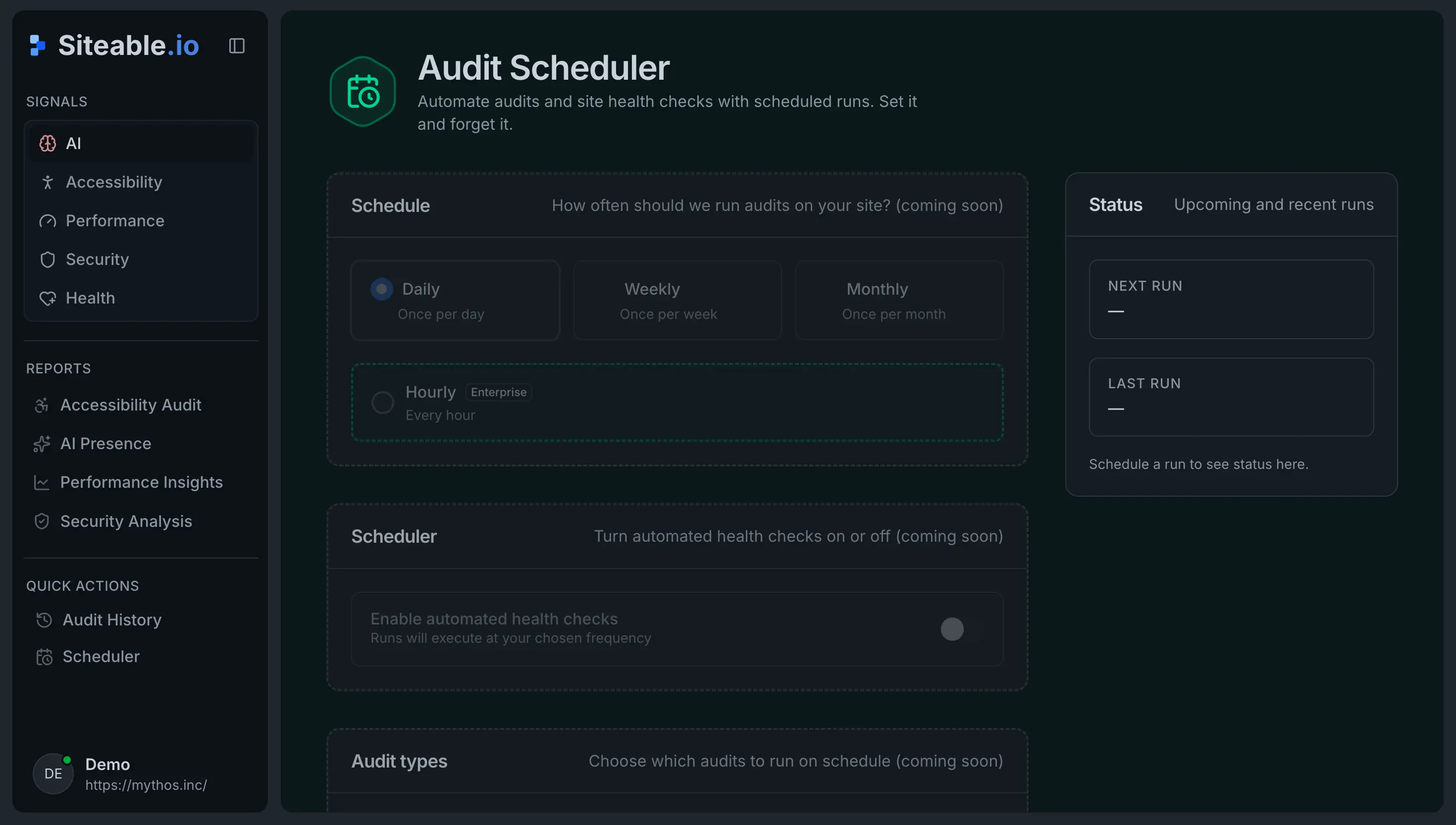 Siteable dashboard preview for additional upcoming report types